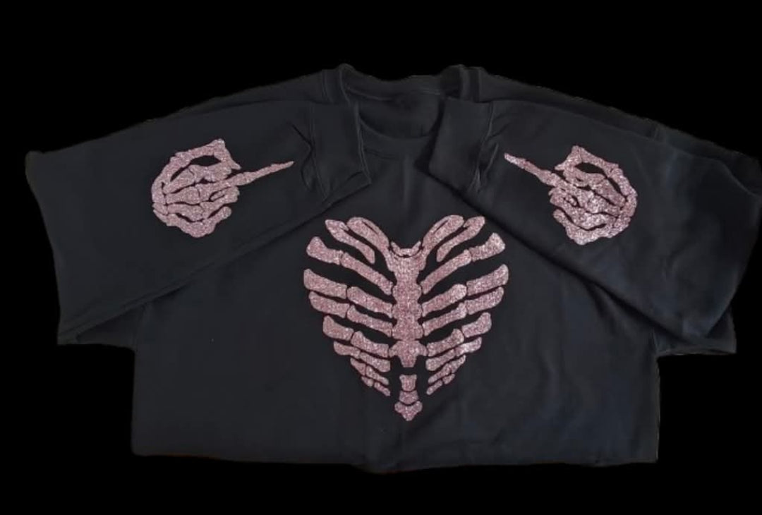 Skeleton  Rib heart Sweatshirt with middle finger