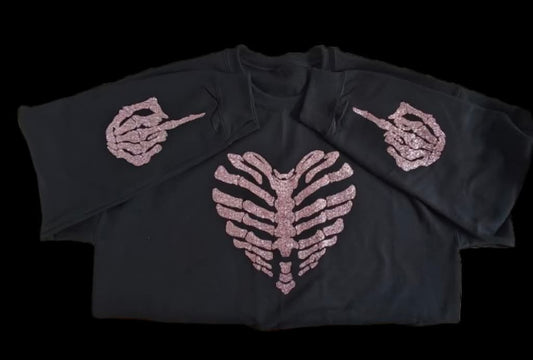 Skeleton  Rib heart Sweatshirt with middle finger