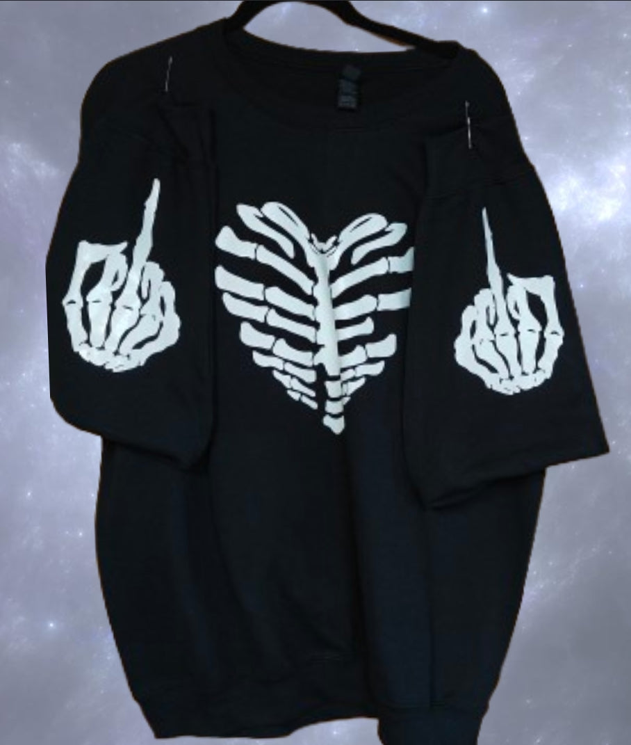 Skeleton  Rib heart Sweatshirt with middle finger